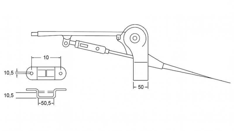 POTEZNA ROČICA ZA ROČNO ZAVORO PRIKOLICE komplet Z JEKLENICO 2,3met