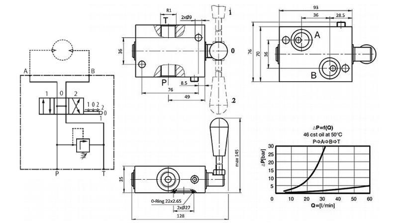MANUEL VENTIL FOR HYDROMOTOR MP-MR-MH ÅBEN CENTER - 50lit