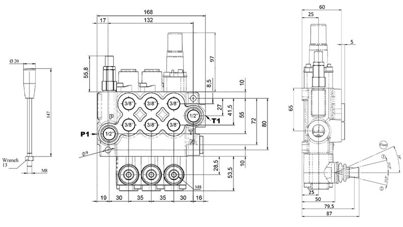 RĘCZNY ZAWÓR HYDRAULICZNY MONOBLOK 3xZ50 + POZYCJA PŁYWAJĄCA