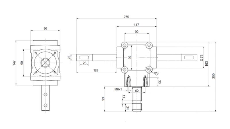 VINKELREDUKTOR DOBBEL AKSEL 1: 1.14 (27HP-20kW)