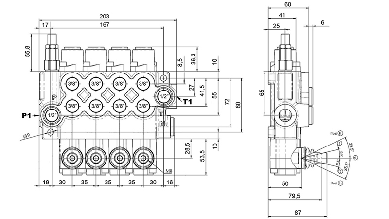 RĘCZNY ZAWÓR HYDRAULICZNY MONOBLOK 4xZ50