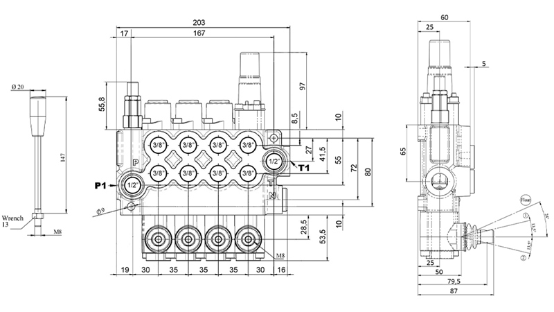 RĘCZNY ZAWÓR HYDRAULICZNY MONOBLOK 4xZ50 + POZYCJA PŁYWAJĄCA