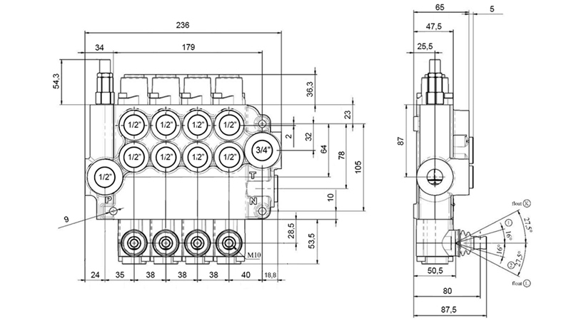 RĘCZNY ZAWÓR HYDRAULICZNY MONOBLOK 4xZ80