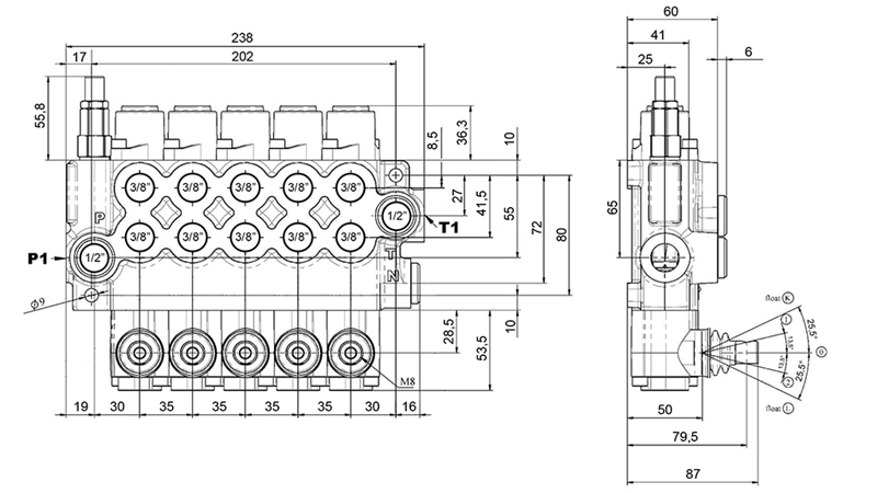 RĘCZNY ZAWÓR HYDRAULICZNY MONOBLOK 5xZ50