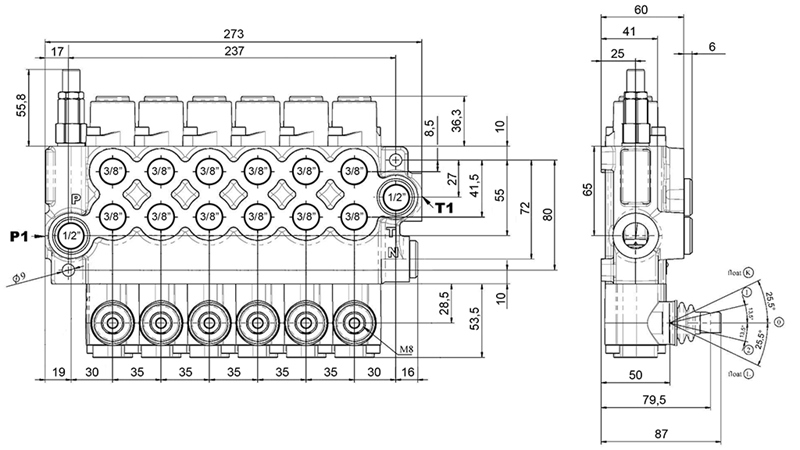 RĘCZNY ZAWÓR HYDRAULICZNY MONOBLOK 6xZ50