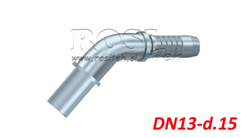 HYDRAULICZNY WĄŻ POŁĄCZENIOWY Z ŁUKIEM PRZEJŚCIOWYM 45° DN13-d.15