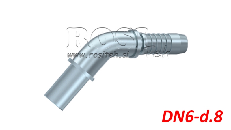 HYDRAULICZNY ZŁĄCZE WĘŻA PRZEJŚCIE ŁUK 45° DN6-d.8