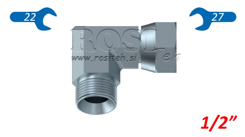 HYDRAULISK BEND 90° BSP KORT SVENDE MØTRIK-HAN 1/2