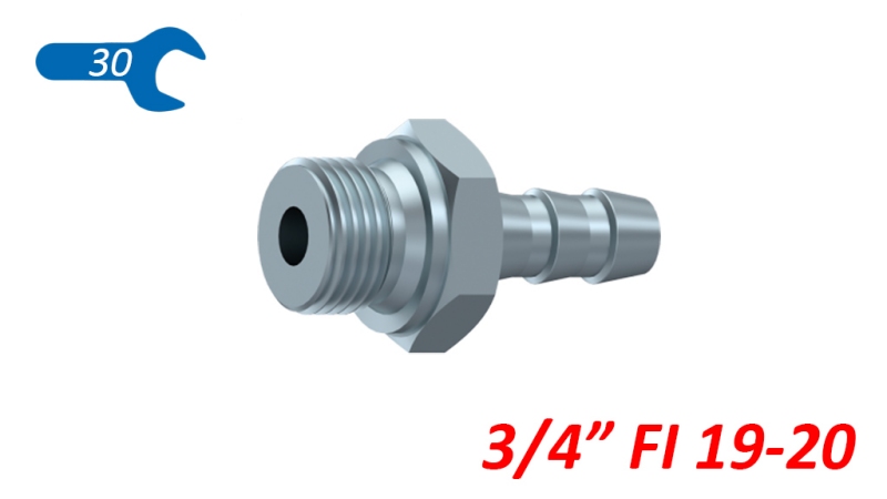 HYDRAULICZNE MĘSKIE ZŁĄCZE 3/4 DO WĘŻA GUMOWEGO Φ 19-20