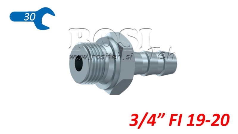 HYDRAULICZNE MĘSKIE ZŁĄCZE 3/4 DO WĘŻA GUMOWEGO Φ 19-20