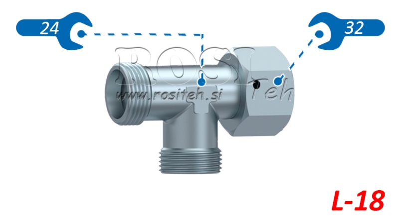 TRÓJNIK HYDRAULICZNY L-18 Z BOCZNĄ NAKRĘTKĄ OBROTOWĄ M26X1,5