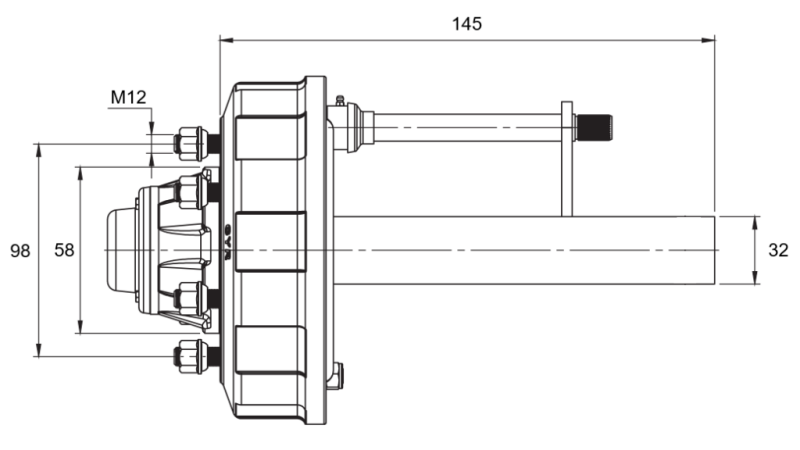 PÓŁOŚ Z HAMULCAMI - 450 kg (4 ŚRUBY) - 145 mm