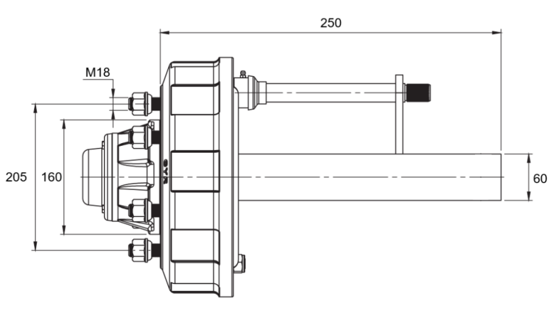 PÓŁOŚ Z HAMULCAMI - 2700 kg (6 ŚRUBKI) - 250 mm