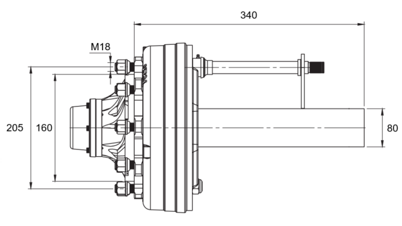 PÓŁOŚ Z HAMULCAMI - 4400 kg (6 ŚRUBKI) - 340 mm