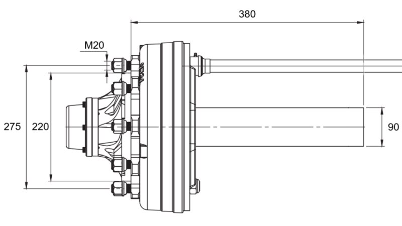 POLUOSOVINA S KOČNICAMA - 5000 kg (8 VIJAKA) - 380 mm