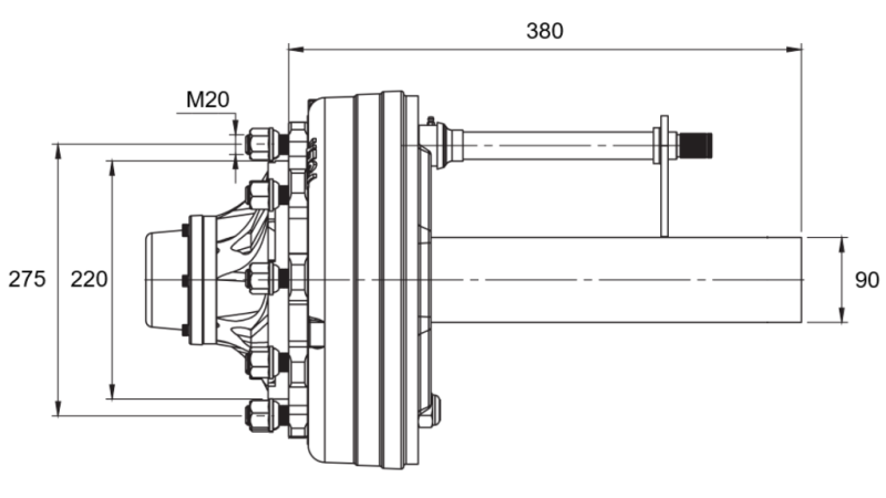 PÓŁOŚ Z HAMULCAMI - 5000 kg (8 ŚRUB) - 380 mm