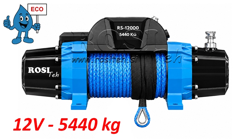 12 V WYCIĄGARKA ELEKTRYCZNA RS-12000 - 5440 kg - LINA SYNTETYCZNA - ECO