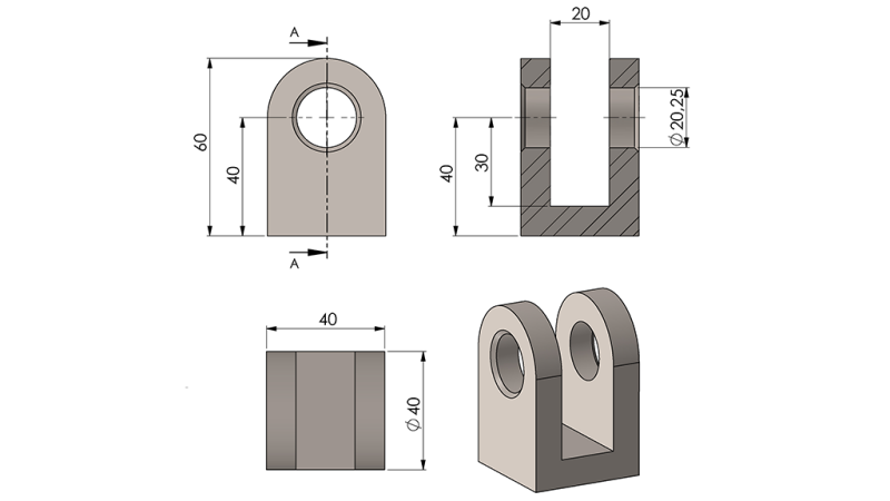 UCHWYT WIDEŁKOWY DO SIŁOWNIKA 40MM - FI20