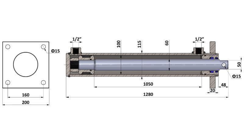 HYDRAULISK CYLINDER TIL TRÆ SPLITTER MED MONTERINGSPLADE 100/60-1050