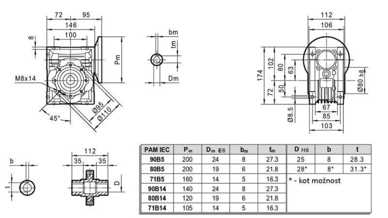 PMRV-63 REDUKTOR DLA SILNIKA ELEKTRYCZNEGO MS90 (1.1-1.5kW) PRZEWÓD 10:1
