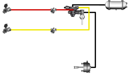 ZESTAW HAMULCÓW POWIETRZNO-HYDRAULICZNYCH DO PRZYCZEPY KOMPLETNY SYSTEM PODWÓJNEGO OBWODU 1 CYLINDER