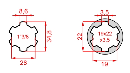 ADAPTER KARDANA Z 19x22x3,5 (10 WPUSTÓW) NA 1-3/8 (120 mm)