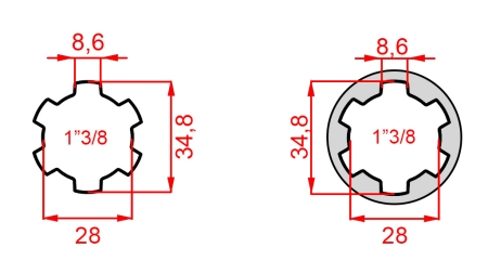 ADAPTER KARDANA ZE SWORZNIEM Z 1-3/8 NA 1-3/8 (150 mm)