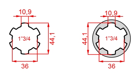 ADAPTER KARDANA ZE SWORZNIEM Z 1-3/4 NA 1-3/4 (165 mm)