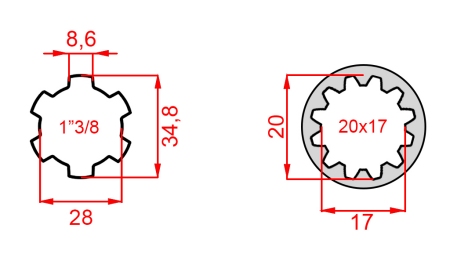 ADAPTER KARDANA Z 20x17 (12 WPUSTÓW) NA 1-3/8 (120 mm)