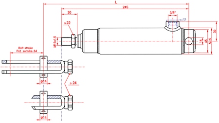 CYLINDEREK HAMULCOWY SPRĘŻYNOWY Z KOŃCÓWKĄ GWINTOWANĄ 25/70mm
