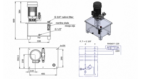 MINI ZASILANIE HYDRAULICZNE 380V AC (4 kW) - 8 cc - 12 lit/min - zbiornik 25 lit