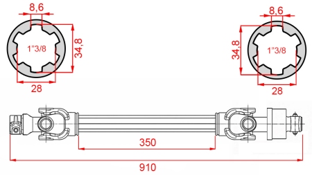 WAŁ KARDANA ECO 910mm 30-75HP ZE SPRZĘGŁEM WOLNOBIEŻNYM