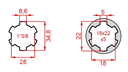 ADAPTER KARDANA Z 18x22x5 (6 WPUSTÓW) NA 1-3/8 (120 mm)