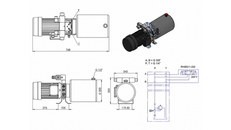 MINI HYDRAULICZNA JEDNOSTKA ZASILAJĄCA 380V AC (2.2 kW) - 8.0 cc - 11.2 lit/min - zbiornik 12 lit