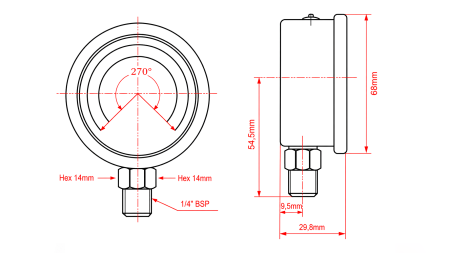 MANOMETAR DN63 VERTICAL 0 - 4 BAR - 1/4