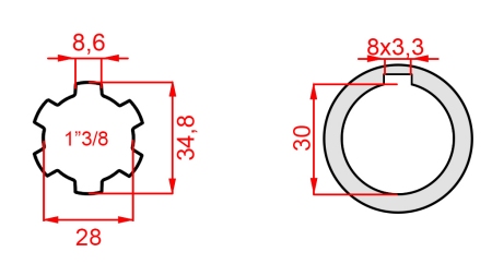 ADAPTER KARDANA 1-3/8 - OTWÓR fi 30 mm (145 mm)
