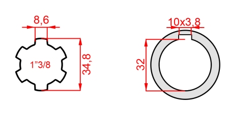 KARDANOVÝ ADAPTÉR 1-3/8 - OTVOR fi 32 mm (150 mm)