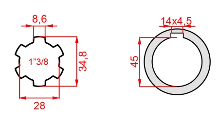 ADAPTER KARDANA 1-3/8 - OTWÓR fi 45 mm (180 mm)