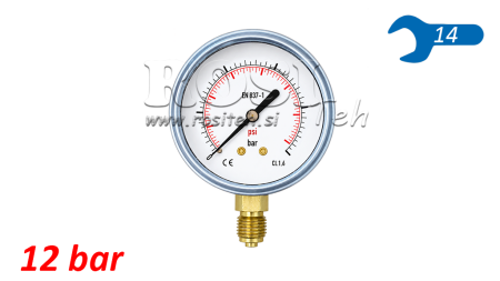 MANOMETER DN63 VERTYKALNY 0 - 12 BAR - 1/4