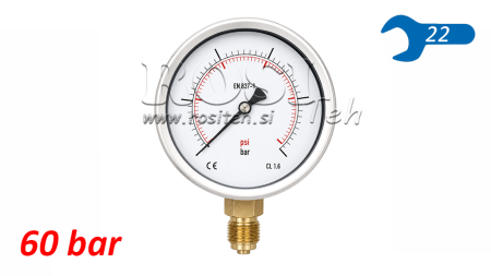 MANOMETER DN100 WERTYKALNY 0 - 60 BAR - 1/2