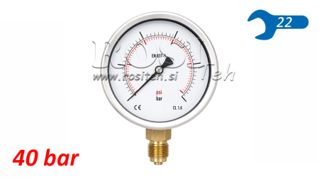 MANOMETER DN100 WERTYKALNY 0 - 40 BAR - 1/2