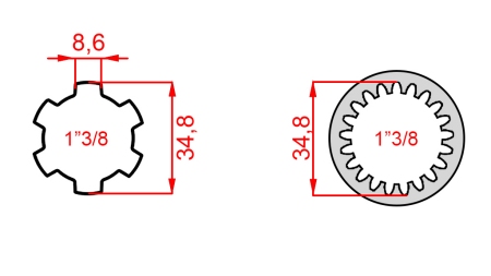 KARDANOVÝ ADAPTÉR Z 1-3/8 (21 DRÁŽEK) NA 1-3/8 (150 mm)