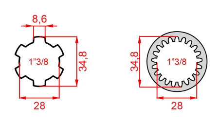 ADAPTER KARDANA Z 1-3/8 (21 WPUSTÓW) NA 1-3/8 (150 mm)