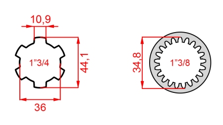 ADAPTER KARDANA Z 1-3/8 (21 WPUSTÓW) NA 1-3/4 (150 mm)