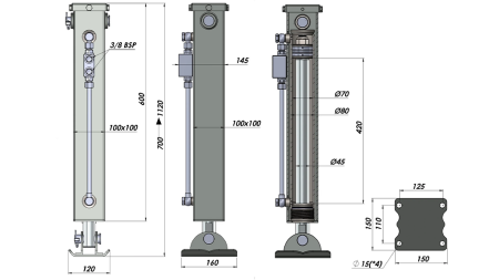 DWUSTRONNEGO DZIAŁANIA HYDRAULICZNA NOGA PODPOROWA (100x100x700 mm) - SKOK 420 mm - 5.000 kg