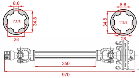 WAŁ KARDANA ECO 970mm 70-110HP ZE SPRZĘGŁEM CIERNYM