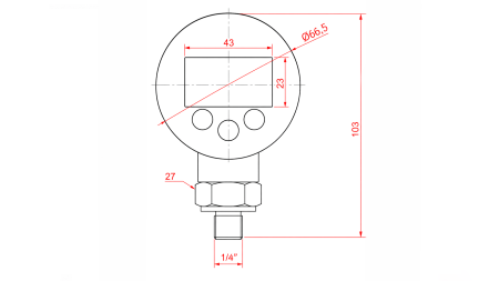 CYFROWY MANOMETR DN63 WERTYKALNY 0 - 600 BAR - 1/4