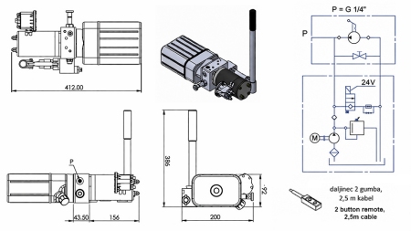 MINI JEDNOSTKA HYDRAULICZNA 24V DC - 0.8KW = 0.5CC - 1.5 LITRÓW - JEDNOSTKA JEDNOFAZOWA (PVC) Z RĘCZNĄ POMPĄ