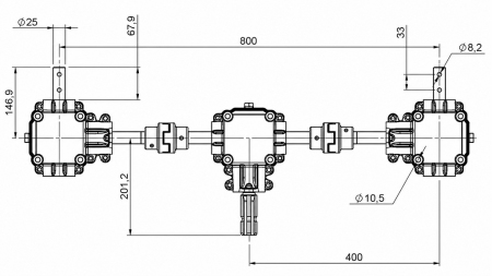 SET DE REDUCTOARE CU SISTEM DE SIGURANȚĂ 1:1,44 (27HP-20kW) PENTRU ÎMPRĂȘTIETOR DE GUNOI L:800 - ALU