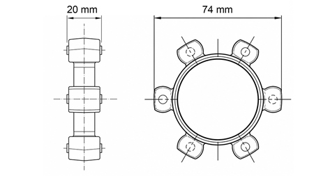 SPRZĘGŁO GWIAZDOWE DO WKŁADKI GUMOWEJ ND16-ND17 (74mm)